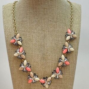 J. Crew Gold Necklace with Pink and Cream Floral Accents
